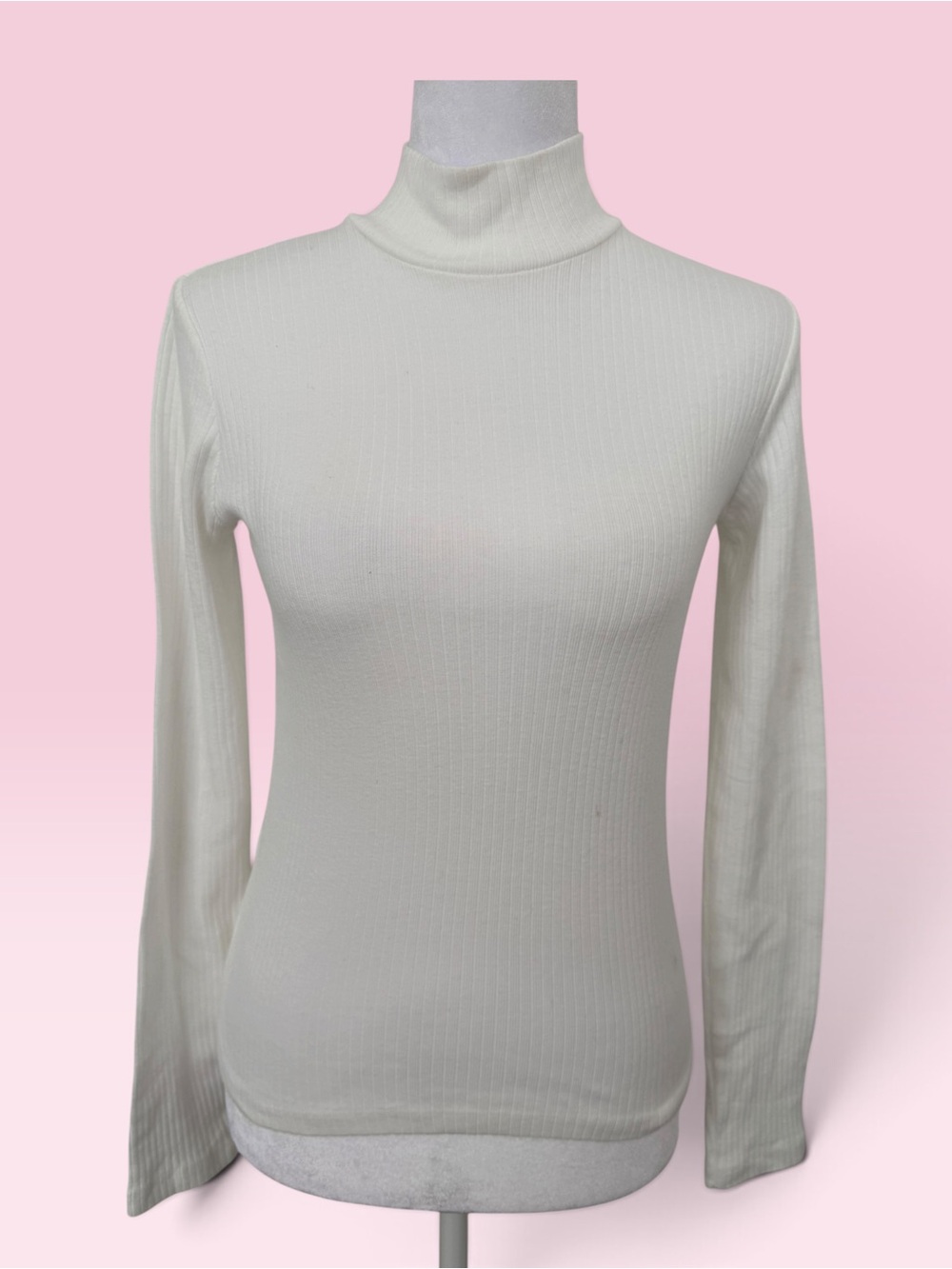 Brandy Melville Ivory Ribbed Mock Neck Long Sleeve Top One Size NWOT
